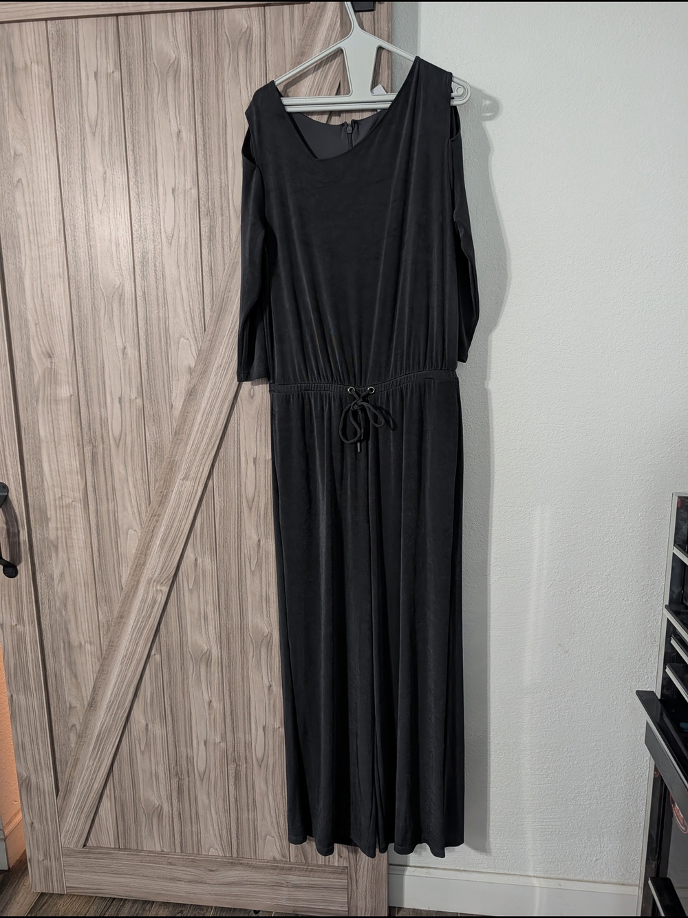 Chico's Gray Cold-Shoulder Drawstring Maxi Dress